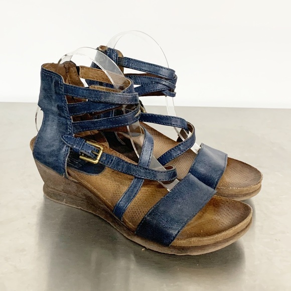 Miz Mooz Shoes - Miz Mooz | Blue Leather Wedge Zip-up Sandal 39